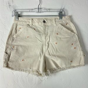American Eagle Shorts Denim Jean Highest Rise 90s Boyfriend Ivory Floral Knit‎